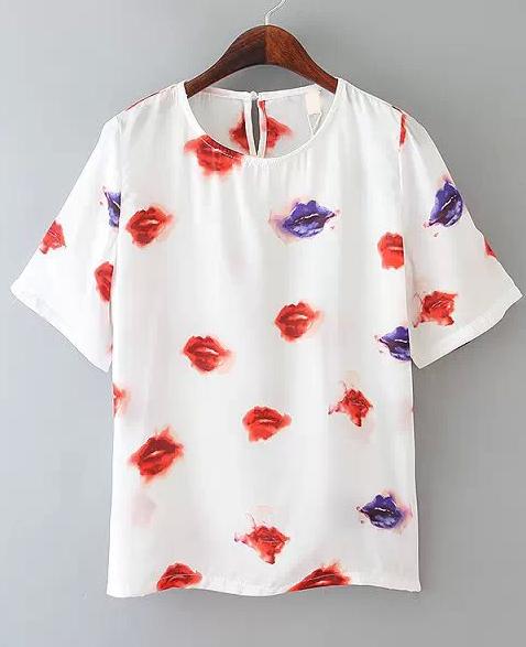 Romwe Lips Print Loose T-shirt