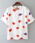 Romwe Lips Print Loose T-shirt