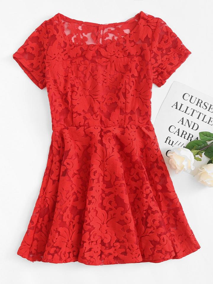 Romwe Lace Scoop Neck Dress