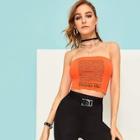 Romwe Slogan Print Neon Orange Bandeau