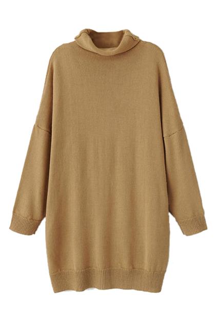 Romwe Split Kahki Turtleneck Jumper