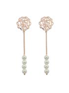 Romwe Rose-gold Long Chain Brincos Flower Pattern Dangle Earrings