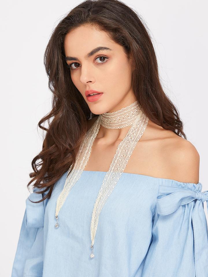 Romwe Crystal Lace Strap Wrap Necklace