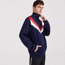 Romwe Guys Zip Up Colorblock Chevron Jacket