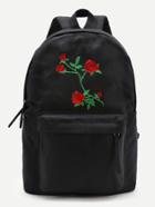 Romwe Flower Embroidery Canvas Backpack