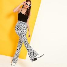 Romwe Daisy Print Flare Trousers