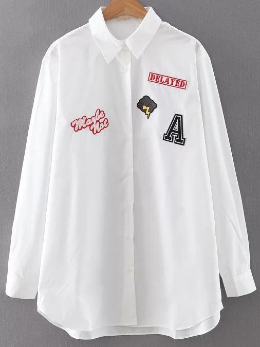 Romwe White Patch Detail Dip Hem Blouse