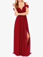 Romwe Wine Red Off The Shoulder Maxi Dress