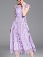 Romwe Purple Flowers Applique Beading Lace Dress