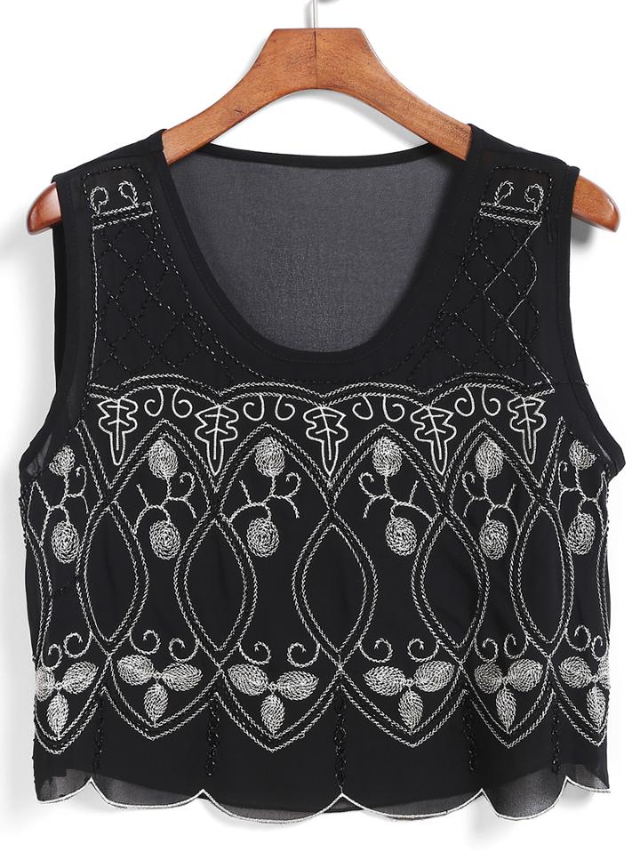 Romwe With Bead Embroidered Tank Top