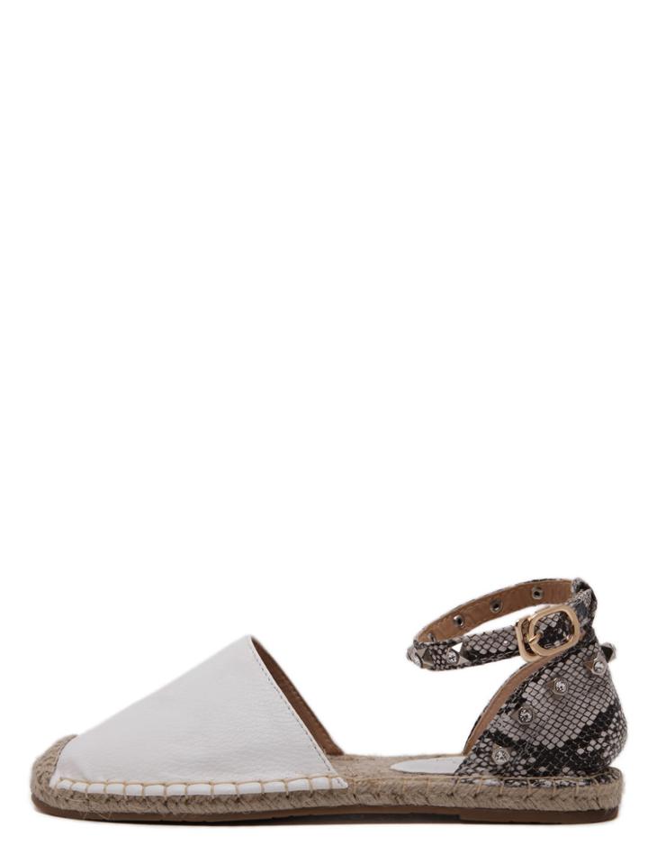 Romwe White Square Toe Rhinestone Ankle Strap Flats