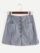 Romwe Striped Button A Line Mini Skirt