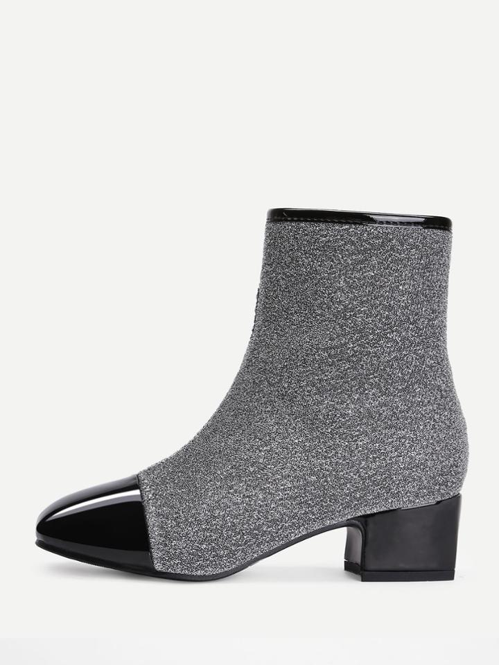 Romwe Two Tone Square Toe Ankle Boots