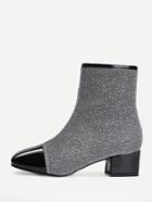 Romwe Two Tone Square Toe Ankle Boots