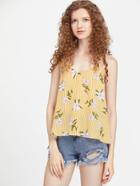 Romwe Keyhole Tie Back Floral Striped Cami Top