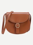 Romwe Faux Leather Metal Ring Accent Saddle Bag - Brown