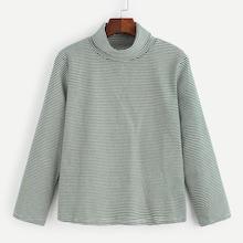 Romwe Striped Stand Collar Tee