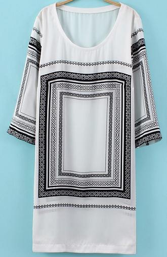 Romwe White Scoop Neck Geometric Print Loose Dress