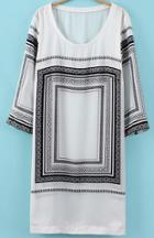 Romwe White Scoop Neck Geometric Print Loose Dress