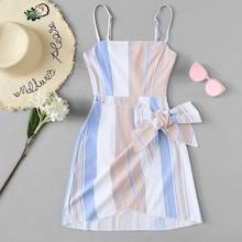 Romwe Knot Side Striped Cami Dress