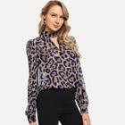 Romwe Choker Neck Leopard Top