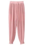 Romwe Pink Pockets Elastic Waist Pleated Pants