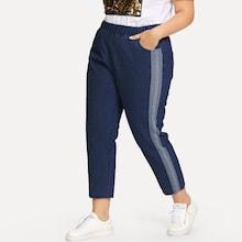 Romwe Plus Elastic Waist Striped Jeans