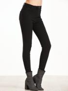 Romwe Black Skinny Pants With Button