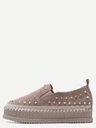 Romwe Khaki Stud Trim Nubuck Leather Platform Shoes