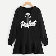 Romwe Lace-up Patched Hooded Dress