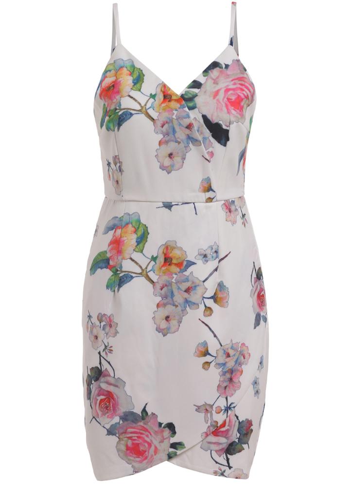 Romwe Spaghetti Strap Florals Wraped Dress