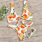 Romwe Random Orange Print Knot Top With Cheeky Bikini