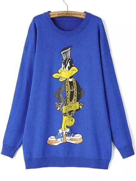 Romwe Duck Print Loose Sweater