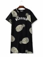 Romwe Black Pineapple Printed Shift Dress