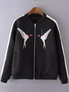 Romwe Bird Embroidered Zipper Jacket