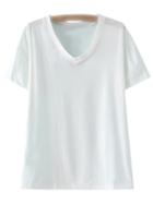 Romwe White V Neck Short Sleeve Casual T-shirt