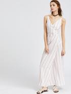Romwe Vertical Striped V Neck Wrap Dress