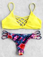 Romwe Calico Print Crisscross Mix & Match Bikini Set