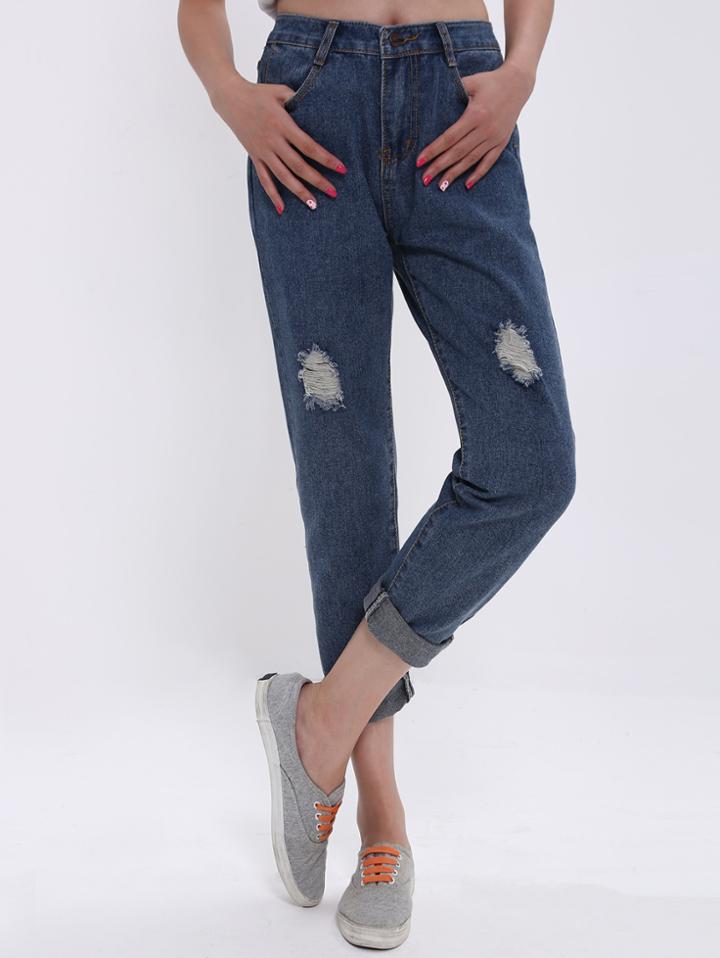 Romwe Ripped Patch Pockets Denim Pant