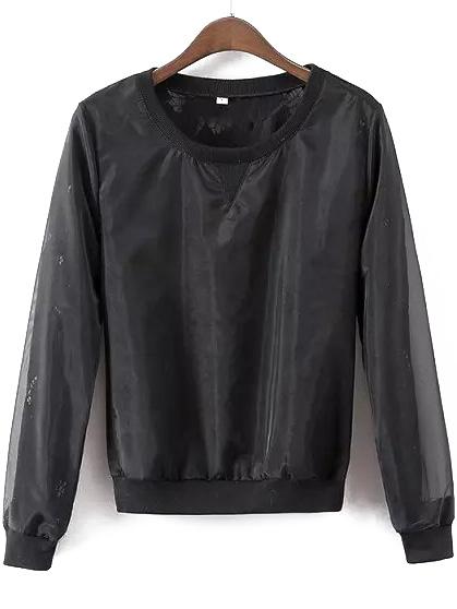 Romwe Round Neck Lace Crochet Sweatshirt