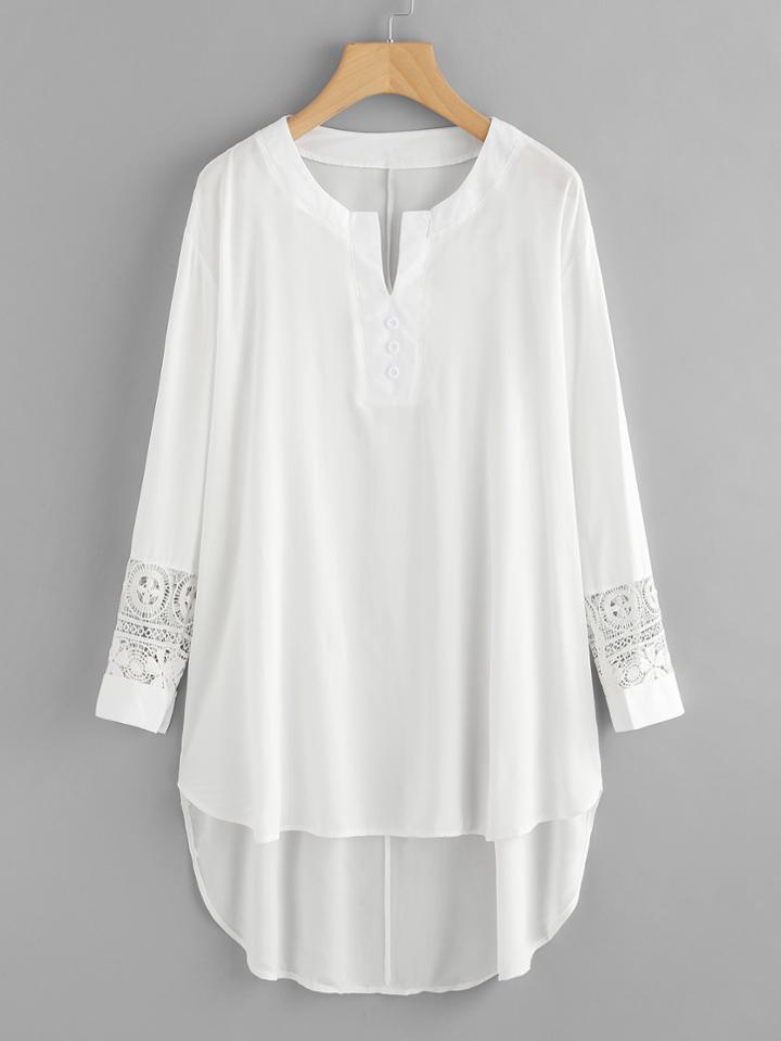 Romwe Hollow Panel Sleeve Dip Hem Dress