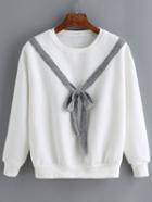 Romwe Contrast Bow Thicken White Sweatshirt