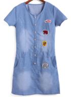 Romwe With Buttons Patch Denim Dress