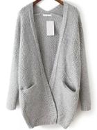Romwe Slit Pockets Fuzzy Pale Grey Coat