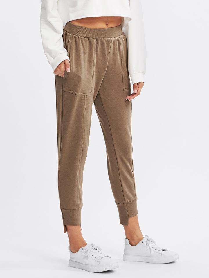 Romwe Uneven Hem Track Pants