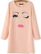 Romwe Face Embroidered Chiffon Dress