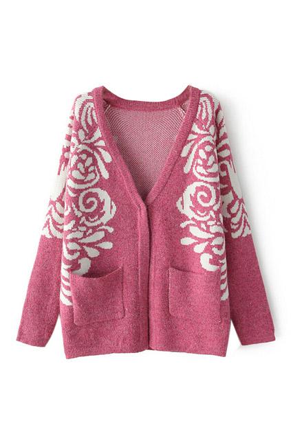 Romwe Retro Totem Knitted Double Pockets Cardigan
