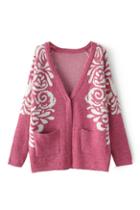 Romwe Retro Totem Knitted Double Pockets Cardigan