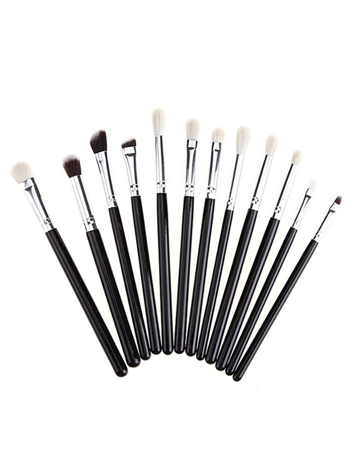 Romwe 12pcs Black Rod Silver Metal Professional Makeup Brush Set