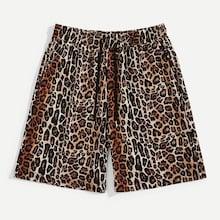 Romwe Guys Pocket Patched Leopard Print Drawstring Shorts